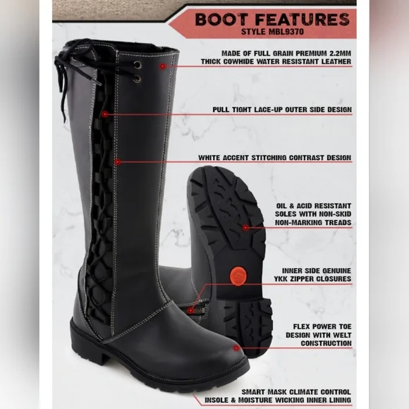 Milwaukee Black 17-Inch Lace Side Leather Boots with Contrast Stitching #1124 - Picture 15 of 16